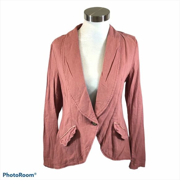 Free People Linen Blend One‎ Button Jacket Salmon S - Picture 2 of 12